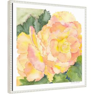 imageKate and Laurel Orange Pink Abstract Begonia Framed Canvas Wall Art by Patricia Shaw 22 x 22 Sylvie Beaded White Whimsical Flowers Nature Abstract Art for Wall Decor Living Room Bedroom