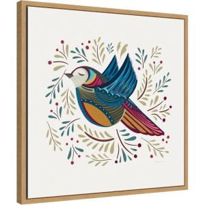 imageKate and Laurel Peace Bird Blue Framed Canvas Wall Art by Carey Copeland 22 x 22 Sylvie Natural Whimsical Animals Nature Art for Wall Decor Living Room Bedroom