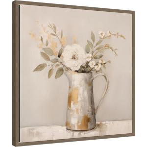 imageKate and Laurel Pitcher with Flowers Boho Country 1 Framed Canvas Wall Art by The Creative Bunch Studio 22 x 22 Sylvie Dark Gold Bohemian Still Life Abstract Art for Wall Decor Living Room