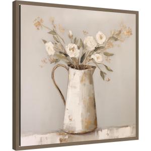 imageKate and Laurel Pitcher with Flowers Boho Country 2 Framed Canvas Wall Art by The Creative Bunch Studio 22 x 22 Sylvie Dark Gold Bohemian Still Life Flowers Art for Wall Decor Living Room Bedroom
