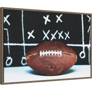 imageKate and Laurel Playbook Football Framed Canvas Wall Art by Alicia Abla 33 x 23 Sylvie Walnut Vintage Sports Art for Wall Decor Living Room Bedroom