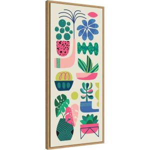 imageKate and Laurel Retro Bright Floral and Succulent Tall Narrow Framed Canvas Wall Art by Rachel Lee 18 x 40 Sylvie Natural Modern Contemporary Abstract Flowers Art for Wall Decor Living Room