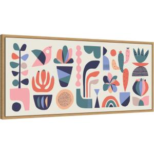 imageKate and Laurel Retro Pastel Floral and Succulent Panel Framed Canvas Wall Art by Rachel Lee 40 x 18 Sylvie Natural Mid Century Modern Abstract Animals Flowers Art for Wall Decor Living Room