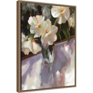 imageKate and Laurel Shadow Dance Framed Canvas Wall Art by Mary Sparrow 18 x 24 Sylvie Beaded Dark Gold Traditional Flowers Still Life Art for Wall Decor Living Room Bedroom