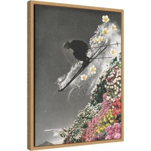 imageKate and Laurel Spring Skiing Framed Canvas Wall Art by Sarah Eisenlohr 18 x 24 Sylvie Natural Black ampamp White Sports Flowers Landscapes Nature Art for Wall Decor Living Room Bedroom