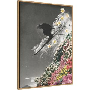 imageKate and Laurel Spring Skiing Framed Canvas Wall Art by Sarah Eisenlohr 28 x 38 Sylvie Natural Black ampamp White Sports Flowers Landscapes Nature Art for Wall Decor Living Room Bedroom