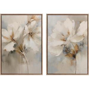 imageKate and Laurel Sylvie Beaded Abstract Botanical Floral Linen Painting 1 and 2 Vintage Framed Canvas Wall Art Set by 2 Piece Set 28x38 Beaded GoldBeaded Gold
