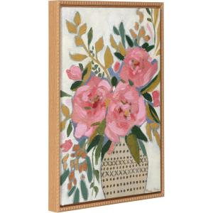 imageKate and Laurel Sylvie Beaded Three Pink Peonies Vintage Framed Canvas Wall Art by Mackenzie Nelson 18x24 Beaded Natural Colorful Flower Art for Wall