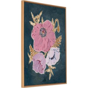 imageKate and Laurel Sylvie Beaded Three Purple Poppies Vintage Framed Canvas Wall Art by Mackenzie Nelson 28x38 Beaded Natural Colorful Flower Art for Wall