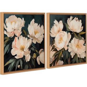 imageKate and Laurel Sylvie Beautiful Painterly Floral Bouquets Framed Canvas Wall Art 2 Piece 22x22 Beaded Natural Botanical TwoPiece Framed Art Set for Wall