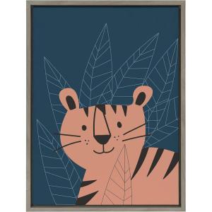 imageKate and Laurel Sylvie Friendly Tiger Portrait Framed Canvas Wall Art by Teju Reval of SnazzyHues 18x24 Gray