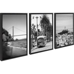 imageKate and Laurel Sylvie San Francisco Black and White Framed Canvas Wall Art Set by Crystal Lynn Collins 3 Piece Set Black
