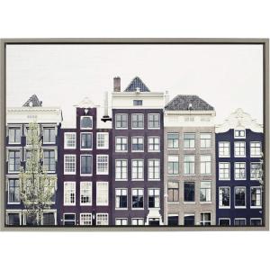 imageKate and Laurel Sylvie Townhouses Framed Canvas Wall Art by Caroline Mint 23x33 Gray Beautiful Urban Wall Decor