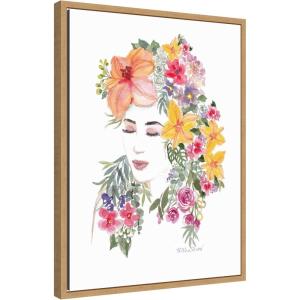 imageKate and Laurel Tropical Floral Woman Framed Canvas Wall Art by Patricia Shaw 18 x 24 Sylvie Natural Bohemian Flowers People Art for Wall Decor Living Room Bedroom