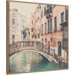 imageKate and Laurel Wandering The Streets of Venice Framed Canvas Wall Art by Laura Evans 30 x 30 Sylvie Beaded Rustic Natural Vintage Architecture Cityscape Art for Wall Decor Living Room