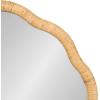 imageKate and Laurel Rahfy Boho Scalloped Round Rattan Mirror 32 Inch Diameter Natural Wood Decorative Round Wavy Mirror with Authentic Rattan Frame for Boho Wall DecorNatural