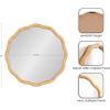 imageKate and Laurel Rahfy Boho Scalloped Round Rattan Mirror 32 Inch Diameter Natural Wood Decorative Round Wavy Mirror with Authentic Rattan Frame for Boho Wall DecorNatural