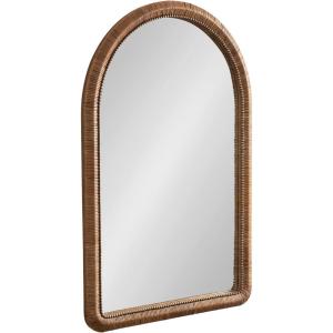 imageKate and Laurel Rahfy Boho Beaded Arched Rattan Wall Mirror 24 x 36 Dark Natural Wood Decorative Rounded Arch Mirror with Authentic Rattan Frame for Bathroom Vanity Decor