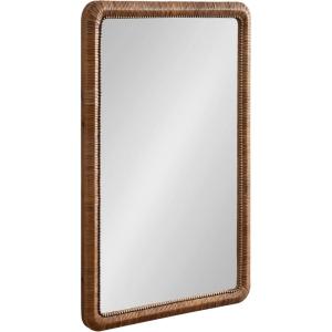 imageKate and Laurel Rahfy Boho Beaded Rectangle Rattan Wall Mirror 24 x 36 Dark Natural Wood Decorative Rounded Rectangular Mirror with Authentic Rattan Frame for Bathroom Vanity Decor