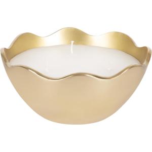 imageKate and Laurel Alessia Scalloped Round Metal Candle Bowl 8 Inch Diameter Gold Modern ThreeWick Unscented Candle with Decorative Bowl for Living Room DecorGold