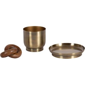 imageKate and Laurel Anaya Wooden ThreePiece Decor Accent Set Walnut Brown and Antique Brass Set of 3 Modern Tabletop Decor Set Including Planter Pot Accent Tray and Wooden KnotWalnut Brown and Gold