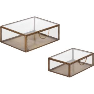 imageKate and Laurel Nevala Traditional Decorative Glass Box Set for Tabletop Storage Set of 2 Clear Glass and Antique Brass Vintage Jewelry Boxes for Bathroom Vanity Organization or Entryway Decor