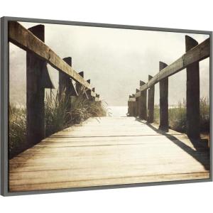 imageKate and Laurel Cannon Beach Wood Walkway Framed Canvas Wall Art by Saint and Sailor Studios 33 x 23 Sylvie Dark Grey Rustic Farmhouse Beach Landscapes Nature Art for Wall Decor Living Room
