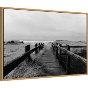 imageKate and Laurel Coastal Beach Boardwalk Black and White Framed Canvas Wall Art by Patricia Rae 33 x 23 Sylvie Natural Black ampamp White Beach Nature Art for Wall Decor Living Room Bedroom