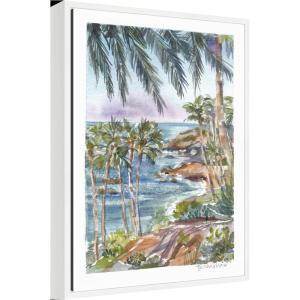 imageKate and Laurel Laguna Beach California Scene Framed Canvas Wall Art by Patricia Shaw 18 x 24 Sylvie White Coastal Beach Landscapes Tropical Art for Wall Decor Living Room Bedroom