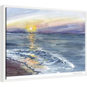 imageKate and Laurel Ocean Sunset with Purple Sky Framed Canvas Wall Art by Patricia Shaw 24 x 18 Sylvie White Coastal Beach Landscapes Nature Art for Wall Decor Living Room Bedroom