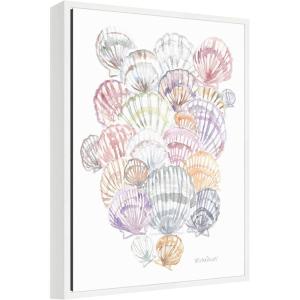 imageKate and Laurel Pale Pastel Shells Framed Canvas Wall Art by Patricia Shaw 18 x 24 Sylvie White Coastal Beach Abstract Art for Wall Decor Living Room Bedroom
