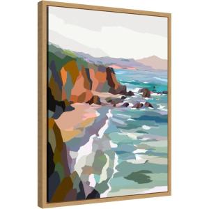 imageKate and Laurel Pho Beach Framed Canvas Wall Art by Nikita Jariwala 18 x 24 Sylvie Natural Coastal Abstract Beach Nature Art for Wall Decor Living Room Bedroom