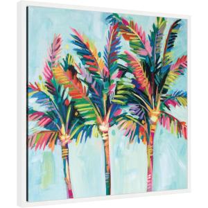 imageKate and Laurel Rainbow Coconuts Framed Canvas Wall Art by Rachel Christopoulous 30 x 30 Sylvie Bright Gold Coastal Tropical Beach Landscapes Art for Wall Decor Living Room BedroomWhite