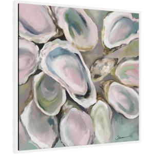 imageKate and Laurel Sylvie Neutral Painterly Oyster Roast Framed Canvas Wall Art by Mary Sparrow 30 x 30 Beaded White Coastal Abstract Beach Art for Wall Decor Living Room Bedroom Office KitchenWhite