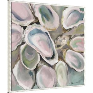 imageKate and Laurel Sylvie Neutral Painterly Oyster Roast Framed Canvas Wall Art by Mary Sparrow 30 x 30 Beaded White Coastal Abstract Beach Art for Wall Decor Living Room Bedroom Office KitchenBeaded White