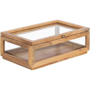 imageKate and Laurel Curiel Decorative Glass Box for Tabletop Storage 10 x 6 x 4 Clear Glass and Natural Wood Modern Jewelry Box for Use as Bathroom Vanity Organization or Entryway Table Decor