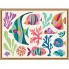 imageKate and Laurel Fun Colorful Tropical Fish Framed Canvas Wall Art by Rachel Lee 40 x 18 Sylvie Natural Whimsical Abstract Animals Beach Art for Wall Decor Living Room BedroomNatural