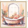 imageKate and Laurel Sylvie Flamingo Bath Pastel Tropical Bathroom Watercolor Framed Canvas Wall Art by The Creative Bunch Studio 30 x 30 Gold Whimsical Bathroom Animals Tropical Decor Living Room