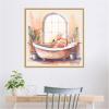imageKate and Laurel Sylvie Flamingo Bath Pastel Tropical Bathroom Watercolor Framed Canvas Wall Art by The Creative Bunch Studio 30 x 30 Gold Whimsical Bathroom Animals Tropical Decor Living Room