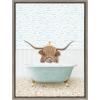 imageKate and Laurel Sylvie Highland Cow and Duckling in Little Fish Bath Framed Canvas Wall Art by Amy Peterson Art Studio 18x24 Gray Cute Animal Bathtub Art for Wall