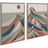 imageKate and Laurel Sylvie Mid Century Modern Mountains Blue Framed Canvas Wall Art by Rachel Lee of My Dream Wall 2 Piece 23x33 Walnut Brown Decorative Colorful Mountain Art Set for WallGray