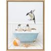 imageKate and Laurel Sylvie Three Penguins Beach House Bath Framed Canvas Wall Art by Amy Peterson 18x24 Natural Cute Animal Bathtub Art for WallNatural