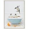 imageKate and Laurel Sylvie Three Penguins Beach House Bath Framed Canvas Wall Art by Amy Peterson 18x24 Natural Cute Animal Bathtub Art for WallWhite