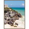 imageKate and Laurel Tulum Ruins Mexico Seascape Framed Canvas Wall Art by Stephanie Klatt 28 x 38 Sylvie Beaded Dark Gold Coastal Landscapes Beach Nature Art for Wall Decor Living Room
