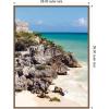 imageKate and Laurel Tulum Ruins Mexico Seascape Framed Canvas Wall Art by Stephanie Klatt 28 x 38 Sylvie Beaded Dark Gold Coastal Landscapes Beach Nature Art for Wall Decor Living Room