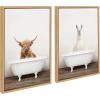 imageKate and Laurel Sylvie Highland Cow Rustic Bubble Bath and Llama Rustic Bubble Bath Framed Canvas Wall Art Set by Amy Peterson Art Studio 2 Piece Set 18x24 Natural Bathroom Animal Wall Dcor Art Set