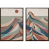 imageKate and Laurel Sylvie Mid Century Modern Mountains Blue Framed Canvas Wall Art by Rachel Lee of My Dream Wall 2 Piece 23x33 Walnut Brown Decorative Colorful Mountain Art Set for WallBrown