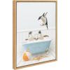 imageKate and Laurel Sylvie Three Penguins Beach House Bath Framed Canvas Wall Art by Amy Peterson 18x24 Natural Cute Animal Bathtub Art for WallNatural