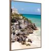 imageKate and Laurel Tulum Ruins Mexico Seascape Framed Canvas Wall Art by Stephanie Klatt 28 x 38 Sylvie Beaded Dark Gold Coastal Landscapes Beach Nature Art for Wall Decor Living Room