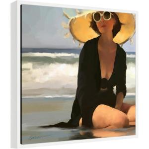 imageKate and Laurel Beach Babe 1 Framed Canvas Wall Art by Mary Sparrow 22 x 22 Sylvie White Coastal Beach People Art for Wall Decor Living Room Bedroom